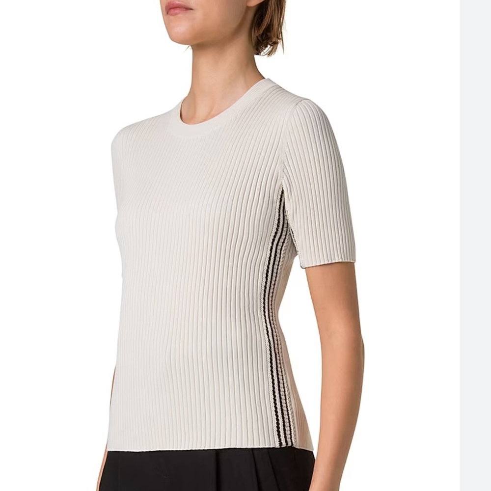 Akris Cream Ribbed Short Sleeve Tee